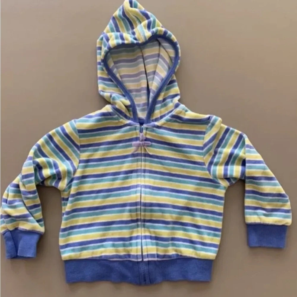 Gymboree Velvet Hoodie Full Zip Girls Size 4 Lavender Yellow Striped Vintage Y2K